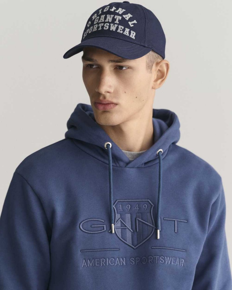 Gant Tonal Archive Shield Men's Hoodie Dusty Blue Sea | CFRSL-3085