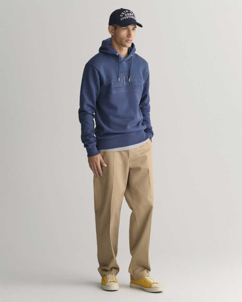 Gant Tonal Archive Shield Men's Hoodie Dusty Blue Sea | CFRSL-3085