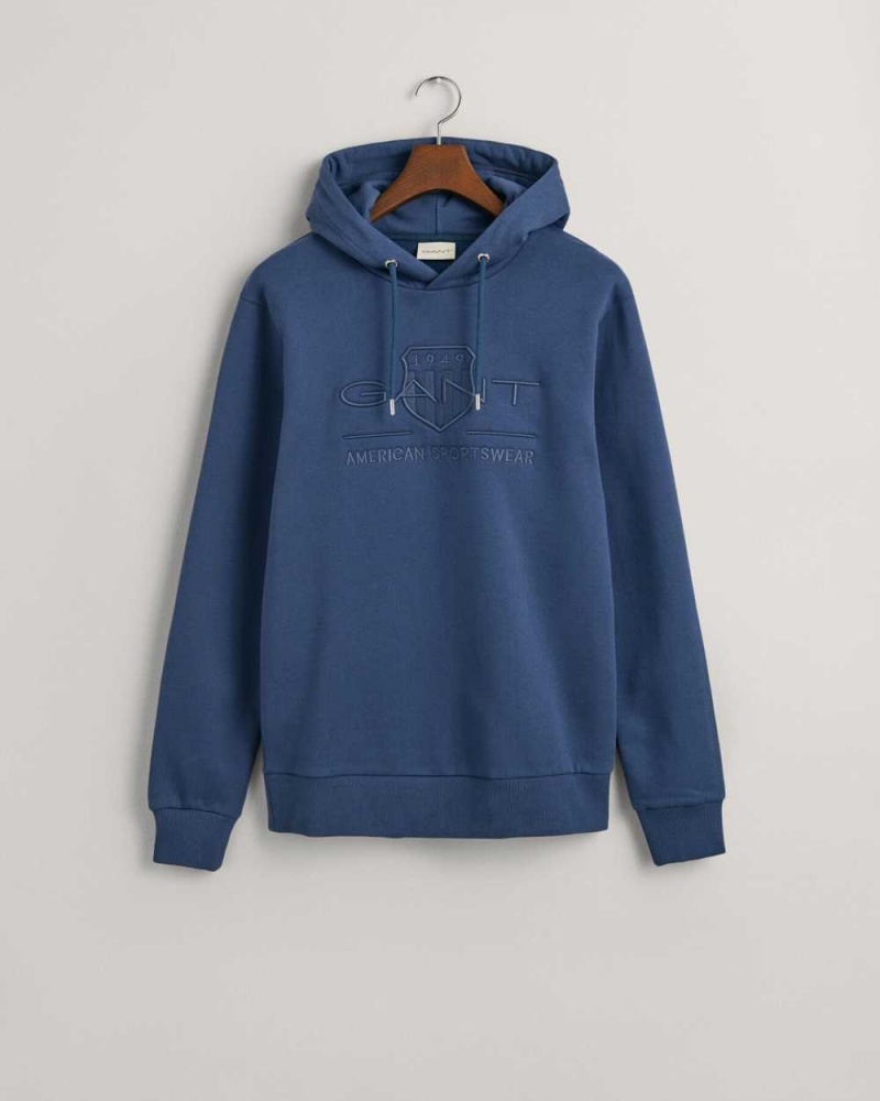 Gant Tonal Archive Shield Men's Hoodie Dusty Blue Sea | CFRSL-3085