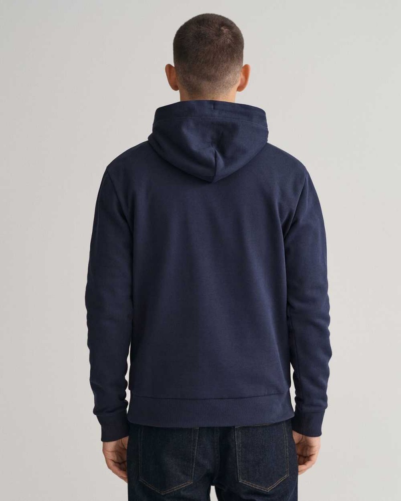 Gant Tonal Archive Shield Men's Hoodie Evening Blue | LVSXY-9127