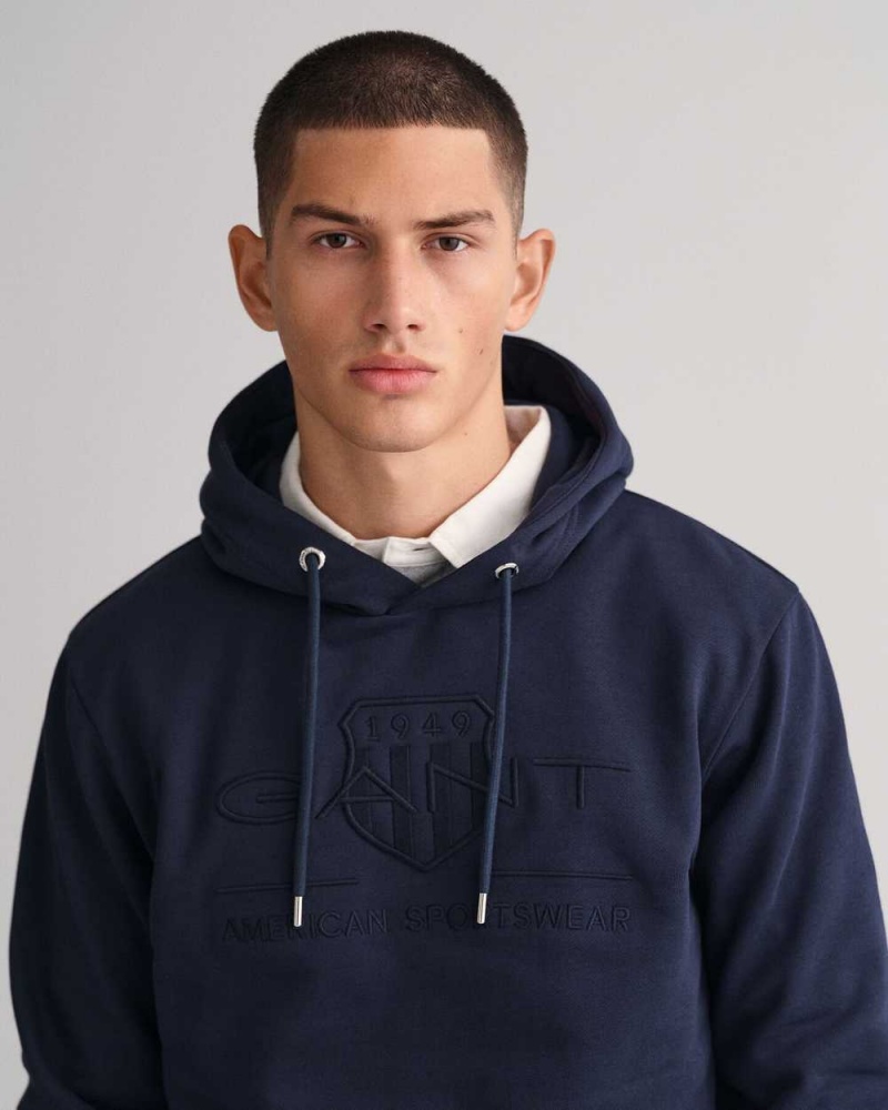 Gant Tonal Archive Shield Men's Hoodie Evening Blue | LVSXY-9127