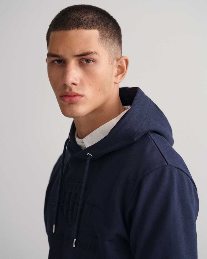 Gant Tonal Archive Shield Men's Hoodie Evening Blue | LVSXY-9127