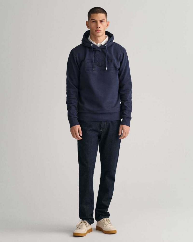 Gant Tonal Archive Shield Men's Hoodie Evening Blue | LVSXY-9127