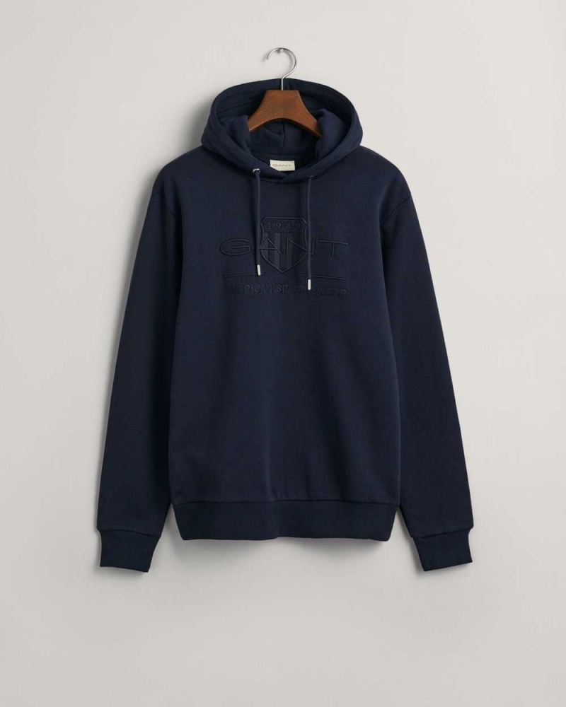 Gant Tonal Archive Shield Men's Hoodie Evening Blue | LVSXY-9127