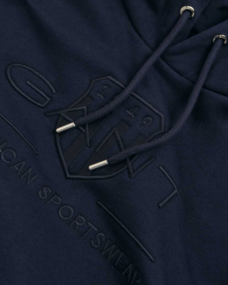 Gant Tonal Archive Shield Men's Hoodie Evening Blue | LVSXY-9127