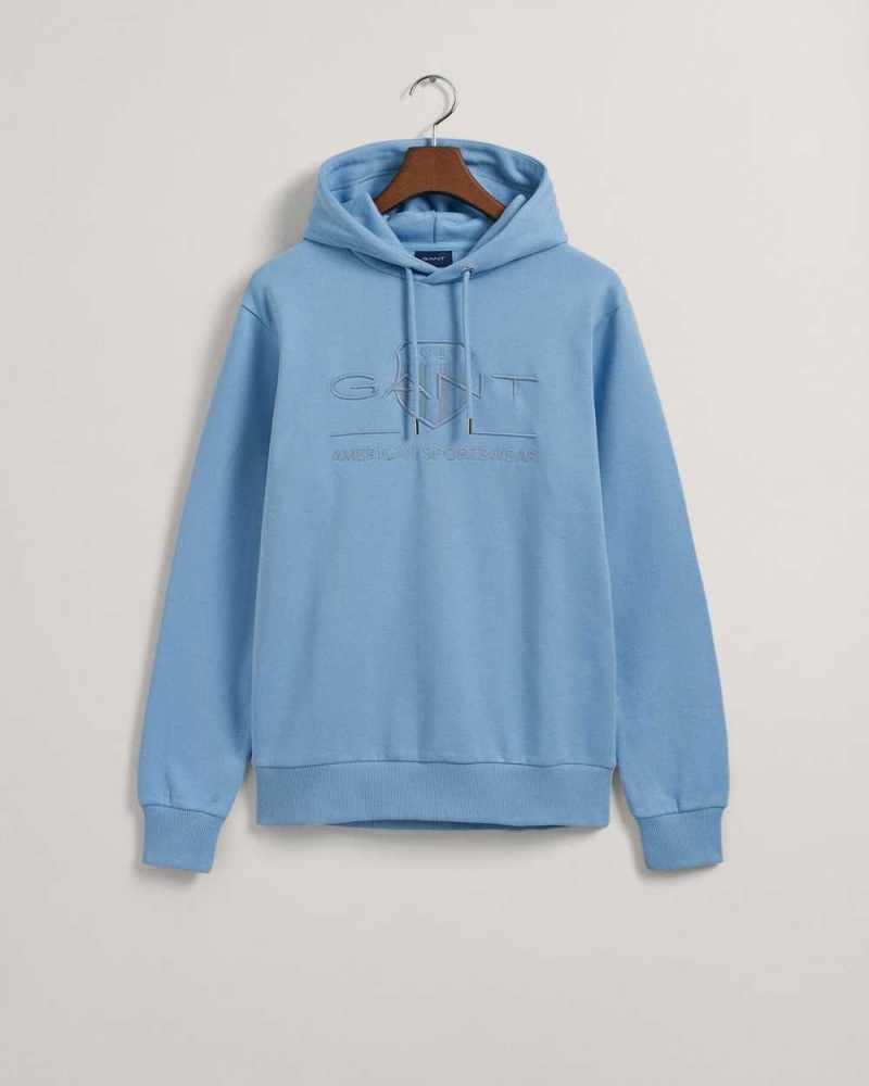 Gant Tonal Archive Shield Men\'s Hoodie Gentle Blue | EOWQN-0986