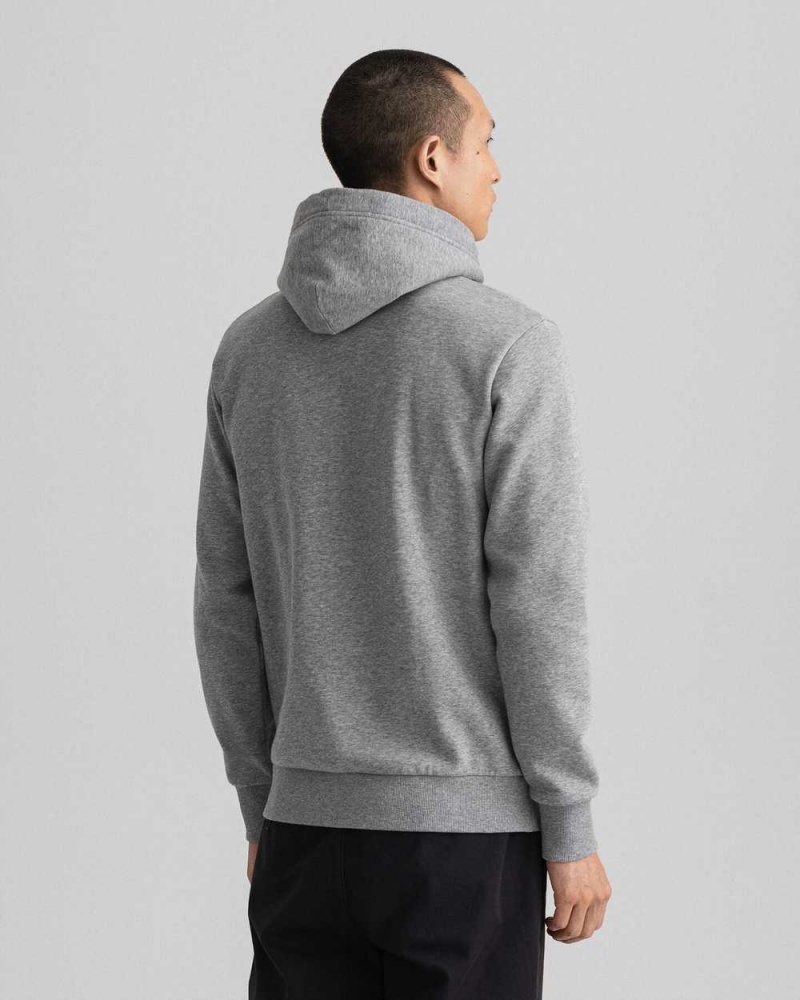 Gant Tonal Archive Shield Men's Hoodie Grey Melange | HGVMN-6705