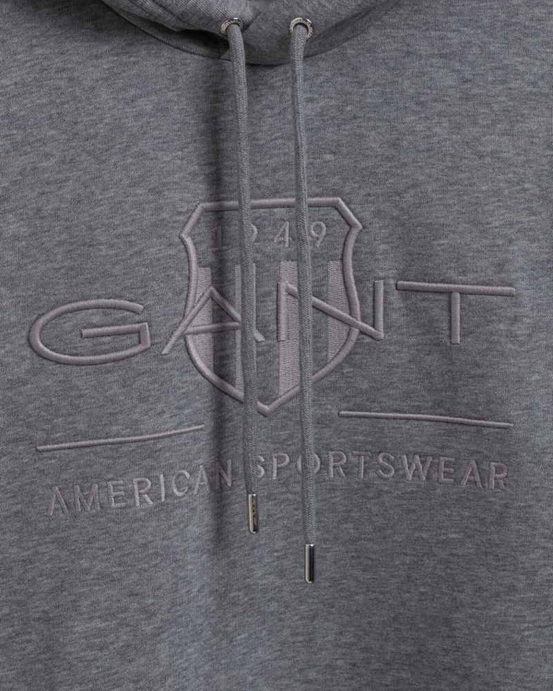 Gant Tonal Archive Shield Men's Hoodie Grey Melange | HGVMN-6705