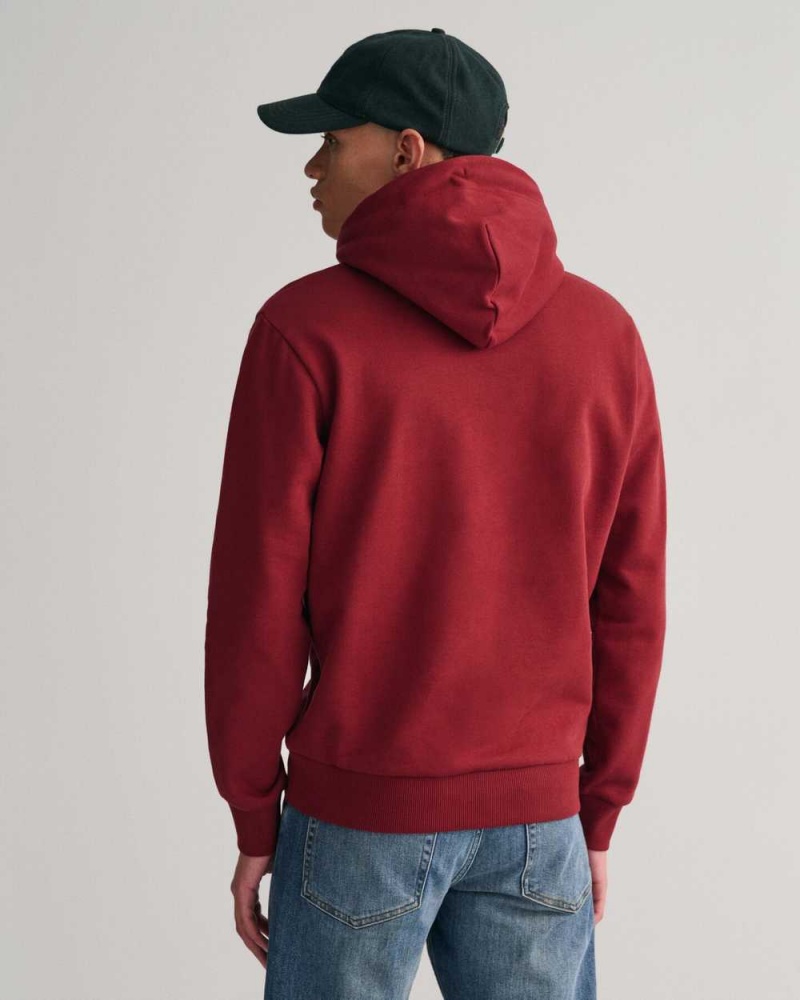 Gant Tonal Archive Shield Men's Hoodie Plumped Red | YNTOP-1829