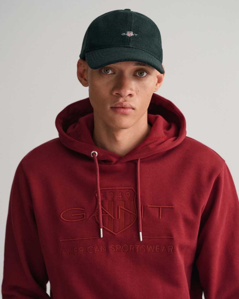 Gant Tonal Archive Shield Men's Hoodie Plumped Red | YNTOP-1829