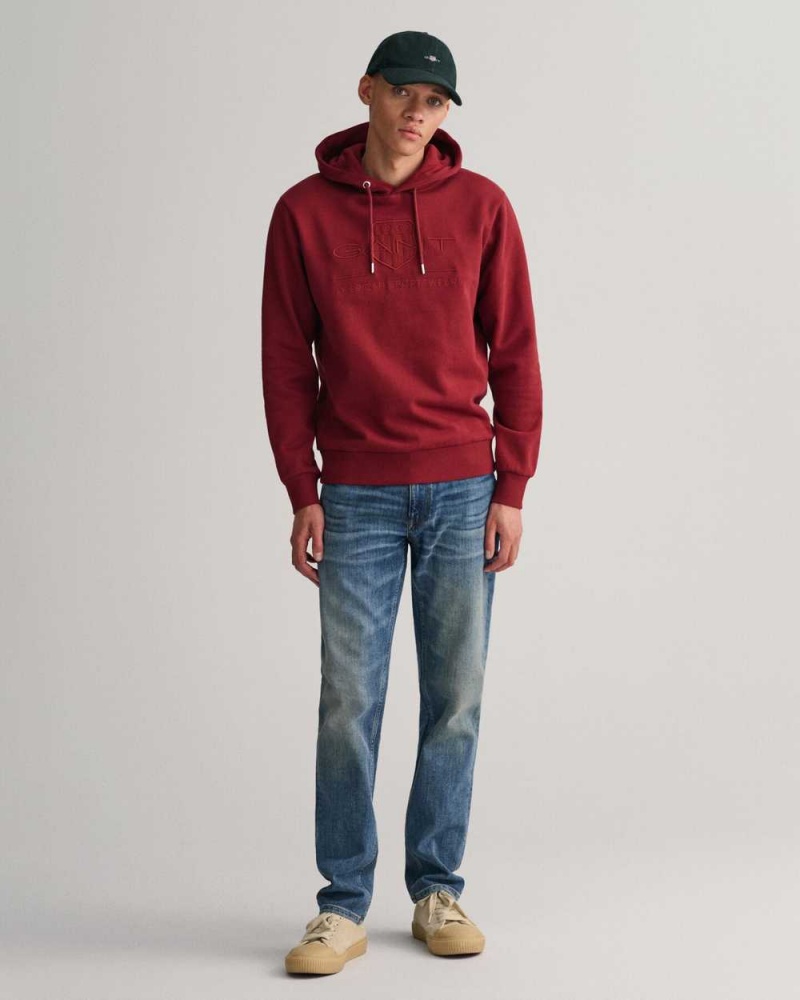 Gant Tonal Archive Shield Men's Hoodie Plumped Red | YNTOP-1829