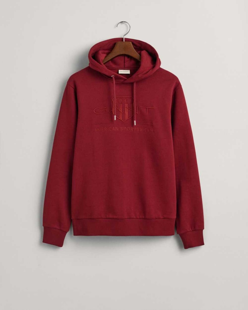 Gant Tonal Archive Shield Men's Hoodie Plumped Red | YNTOP-1829