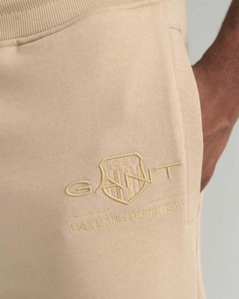 Gant Tonal Archive Shield Men's Sweatpants Concrete Beige | ADLRY-8924