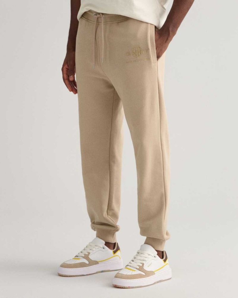 Gant Tonal Archive Shield Men's Sweatpants Concrete Beige | ADLRY-8924