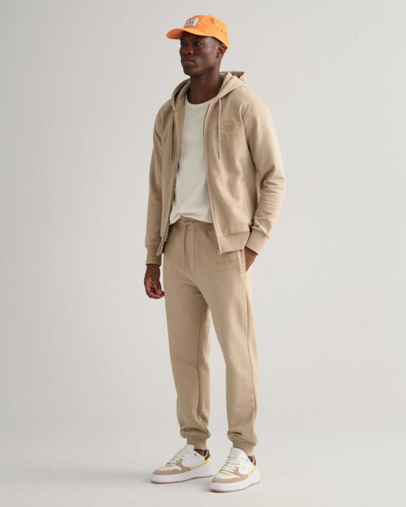 Gant Tonal Archive Shield Men's Sweatpants Concrete Beige | ADLRY-8924