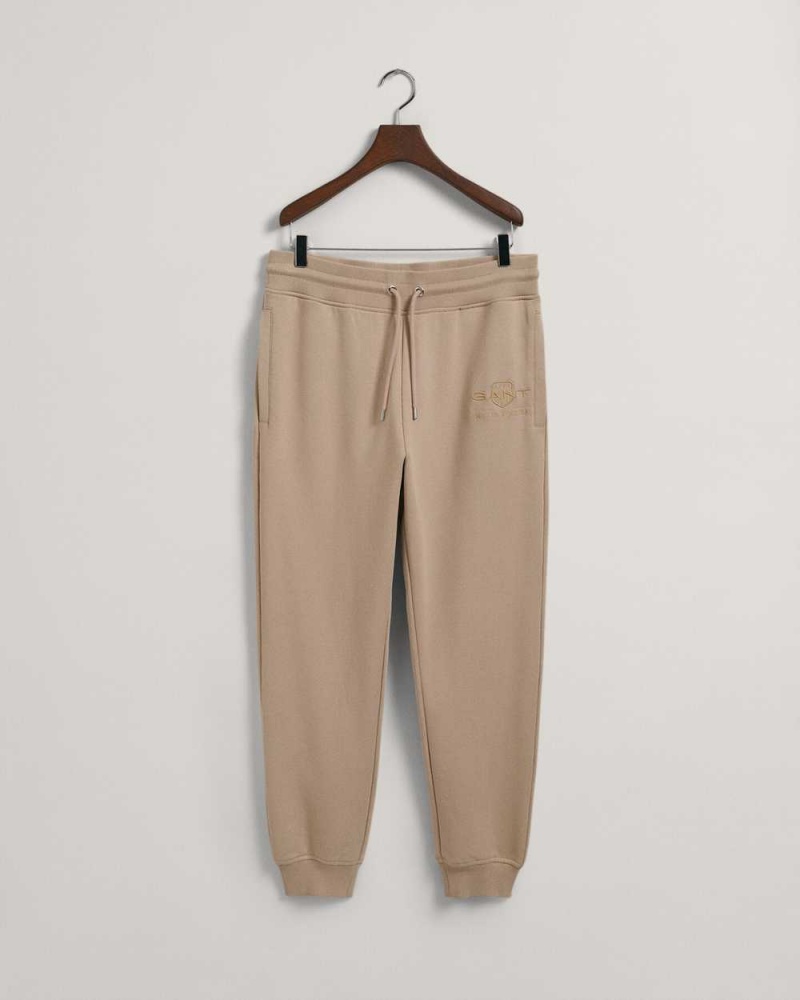 Gant Tonal Archive Shield Men's Sweatpants Concrete Beige | ADLRY-8924