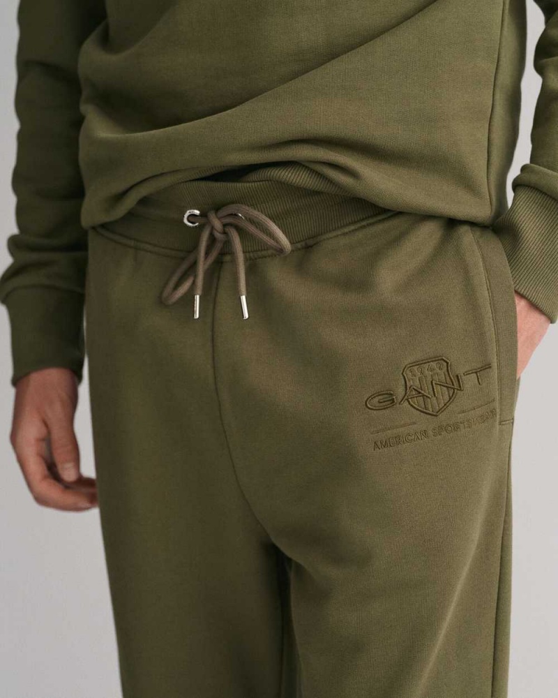 Gant Tonal Archive Shield Men's Sweatpants Juniper Green | DRXYM-1490