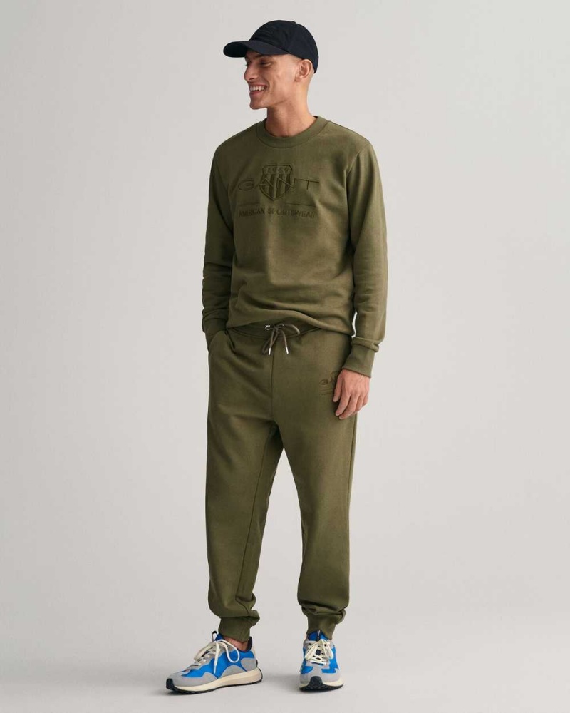 Gant Tonal Archive Shield Men's Sweatpants Juniper Green | DRXYM-1490