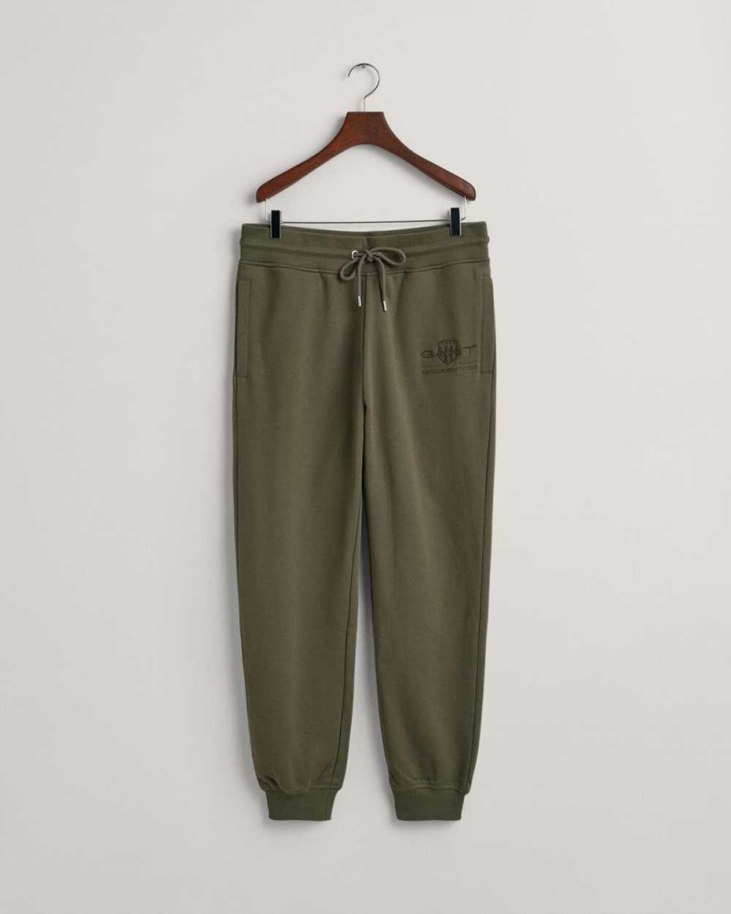 Gant Tonal Archive Shield Men's Sweatpants Juniper Green | DRXYM-1490