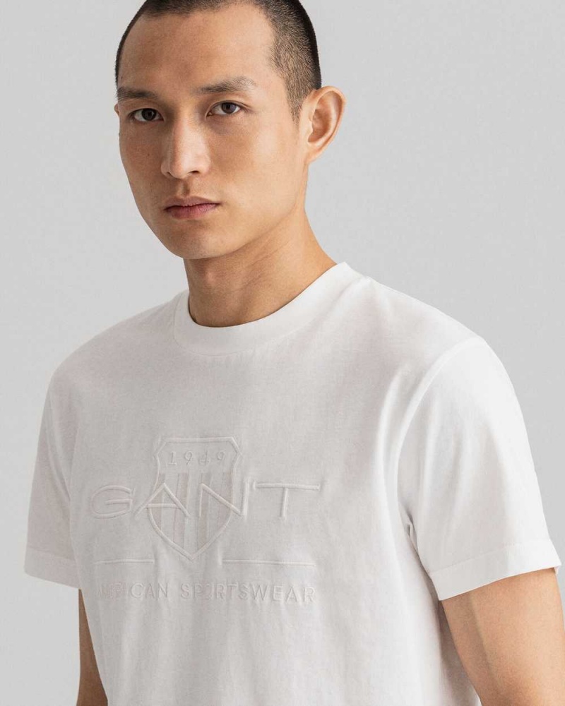 Gant Tonal Archive Shield Men's T-Shirt Beige White | JITXN-8965