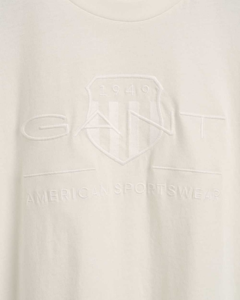 Gant Tonal Archive Shield Men's T-Shirt Beige White | JITXN-8965