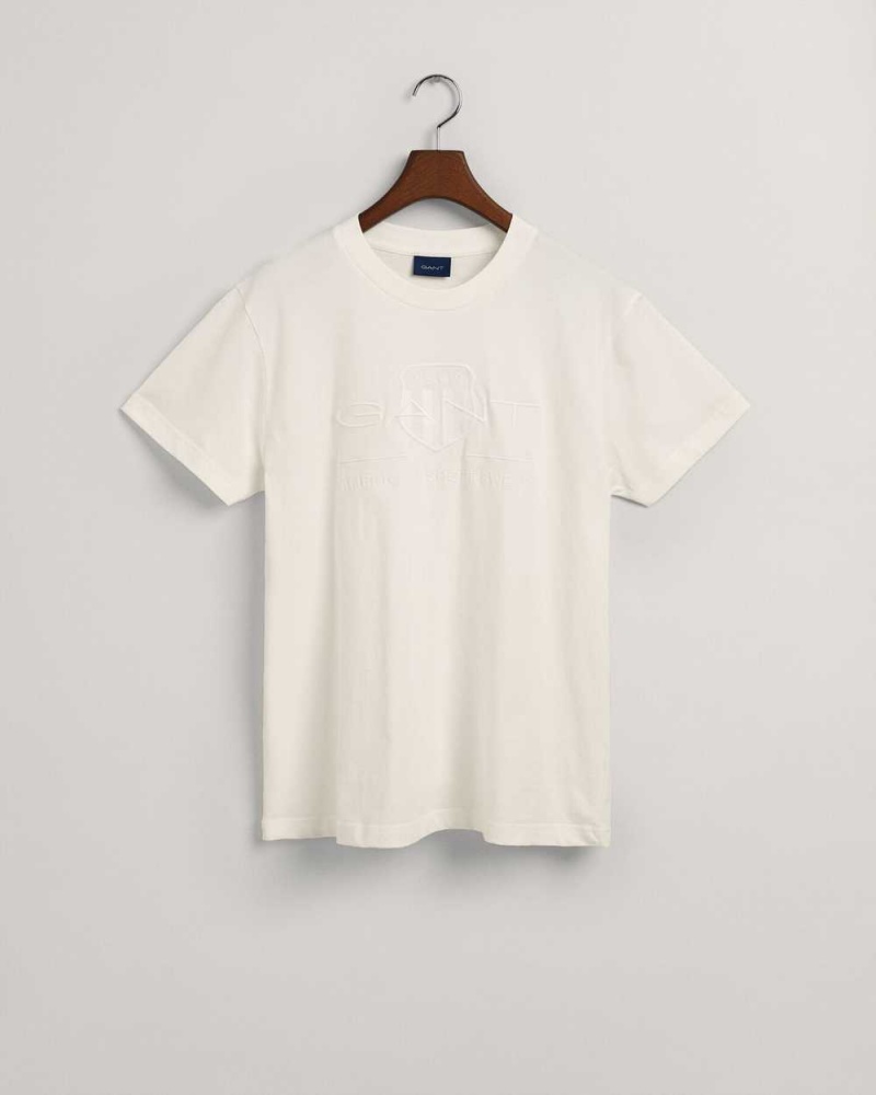 Gant Tonal Archive Shield Men's T-Shirt Beige White | JITXN-8965