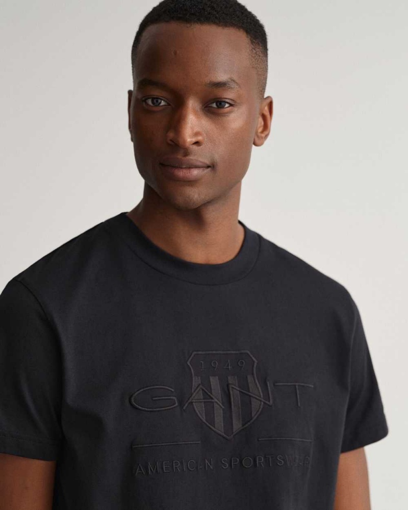 Gant Tonal Archive Shield Men's T-Shirt Black | LXZAC-6283