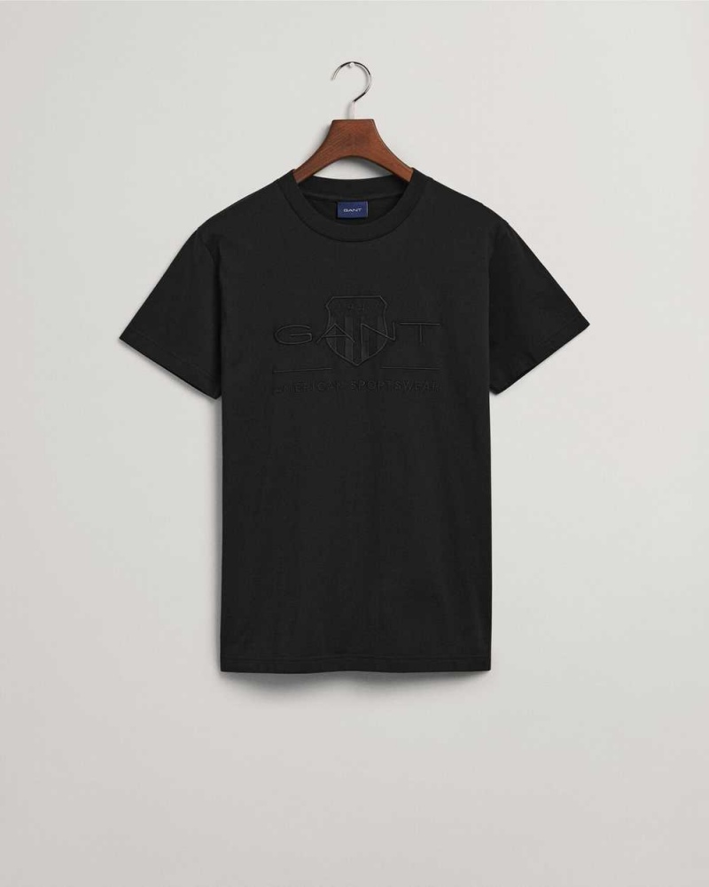 Gant Tonal Archive Shield Men's T-Shirt Black | LXZAC-6283