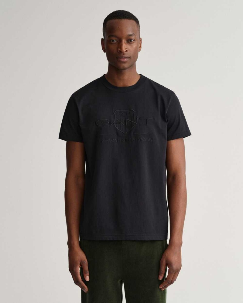 Gant Tonal Archive Shield Men\'s T-Shirt Black | LXZAC-6283