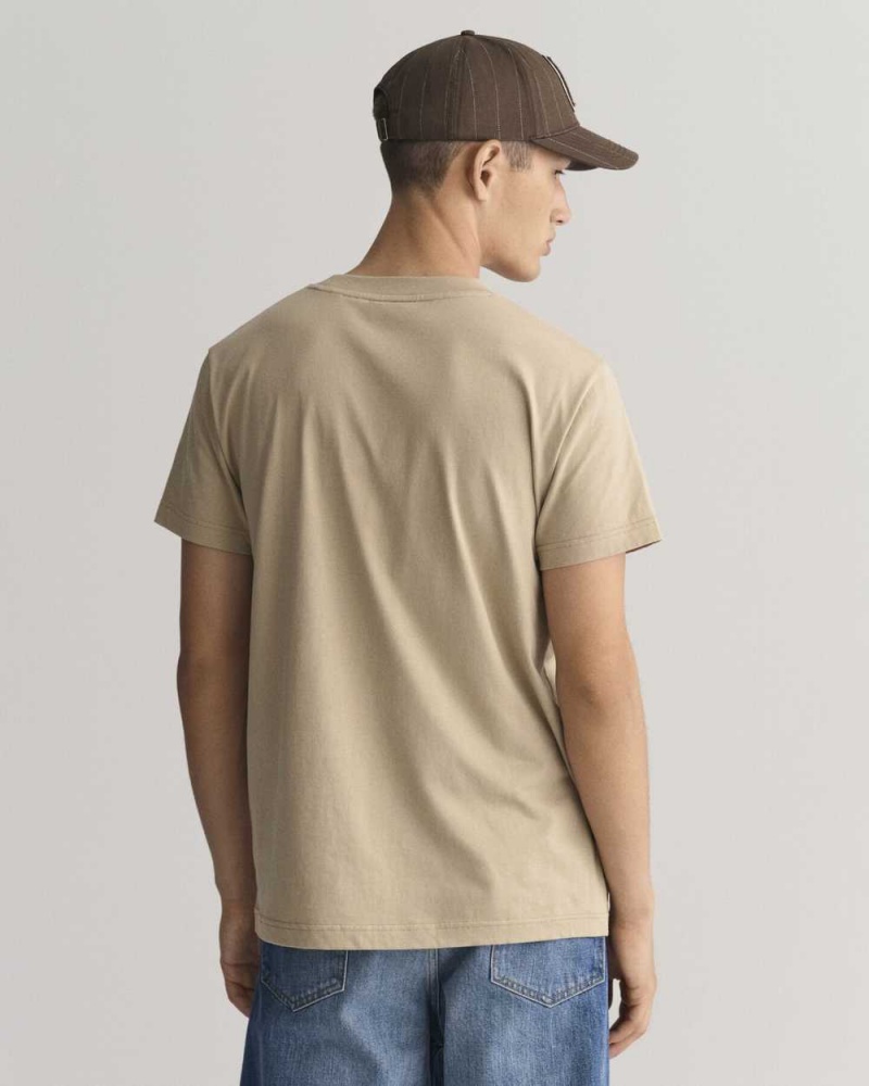 Gant Tonal Archive Shield Men's T-Shirt Concrete Beige | PWSQR-7230