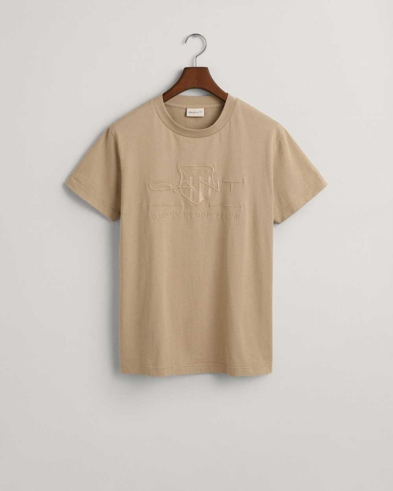 Gant Tonal Archive Shield Men's T-Shirt Concrete Beige | PWSQR-7230