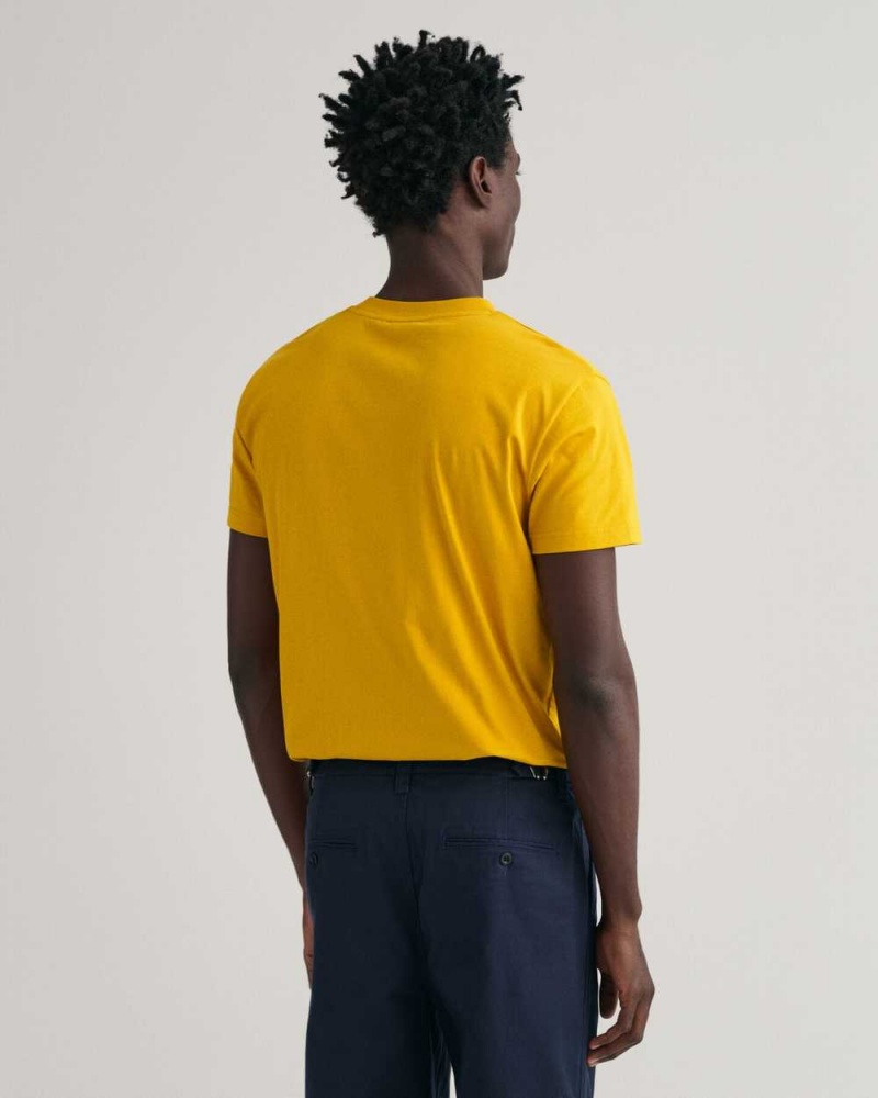 Gant Tonal Archive Shield Men's T-Shirt Dark Mustard Yellow | WEUFT-5964