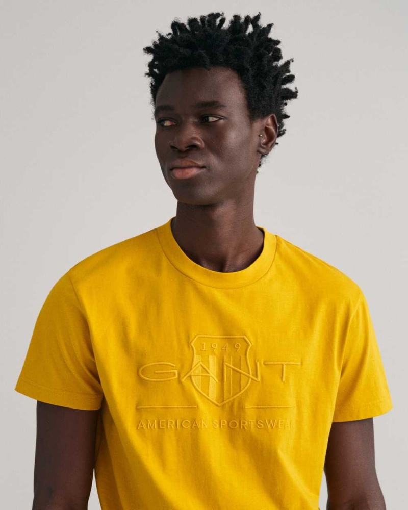 Gant Tonal Archive Shield Men's T-Shirt Dark Mustard Yellow | WEUFT-5964