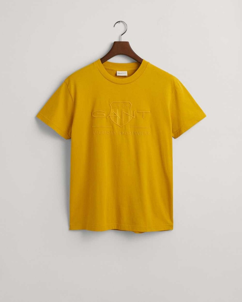 Gant Tonal Archive Shield Men's T-Shirt Dark Mustard Yellow | WEUFT-5964