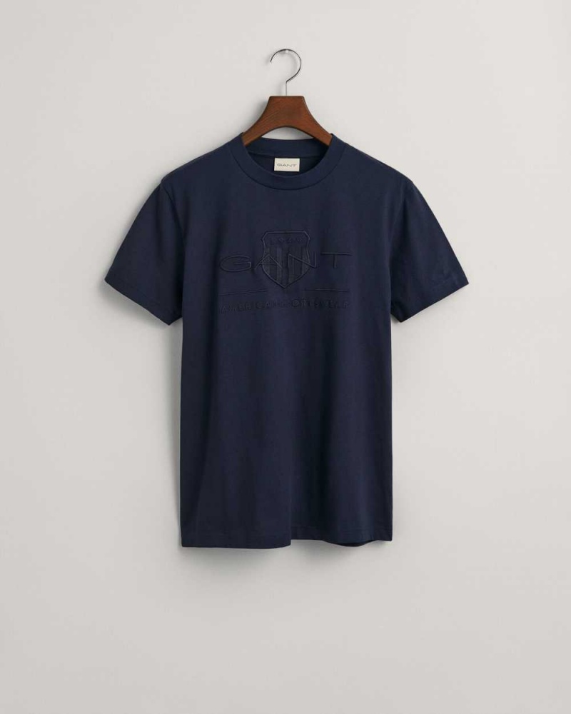 Gant Tonal Archive Shield Men's T-Shirt Evening Blue | AMTQI-1487