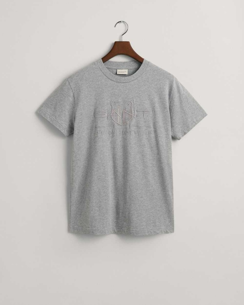 Gant Tonal Archive Shield Men's T-Shirt Grey Melange | PRQDX-0417