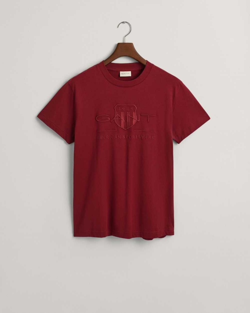 Gant Tonal Archive Shield Men's T-Shirt Plumped Red | KWGPE-8327