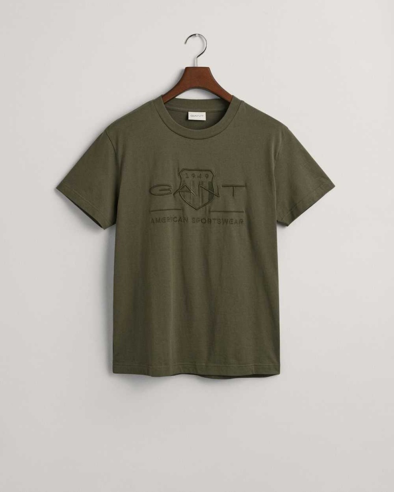 Gant Tonal Archive Shield Men's T-Shirt Racing Green | CMYAG-8496