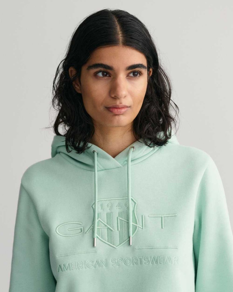 Gant Tonal Archive Shield Women's Hoodie Minty Green | LGYNA-1906