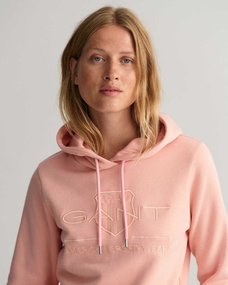 Gant Tonal Archive Shield Women's Hoodie Guava Orange | EULWG-9218