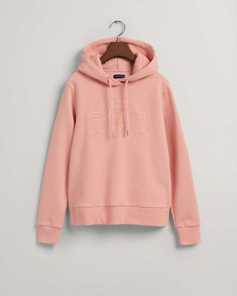 Gant Tonal Archive Shield Women's Hoodie Guava Orange | EULWG-9218