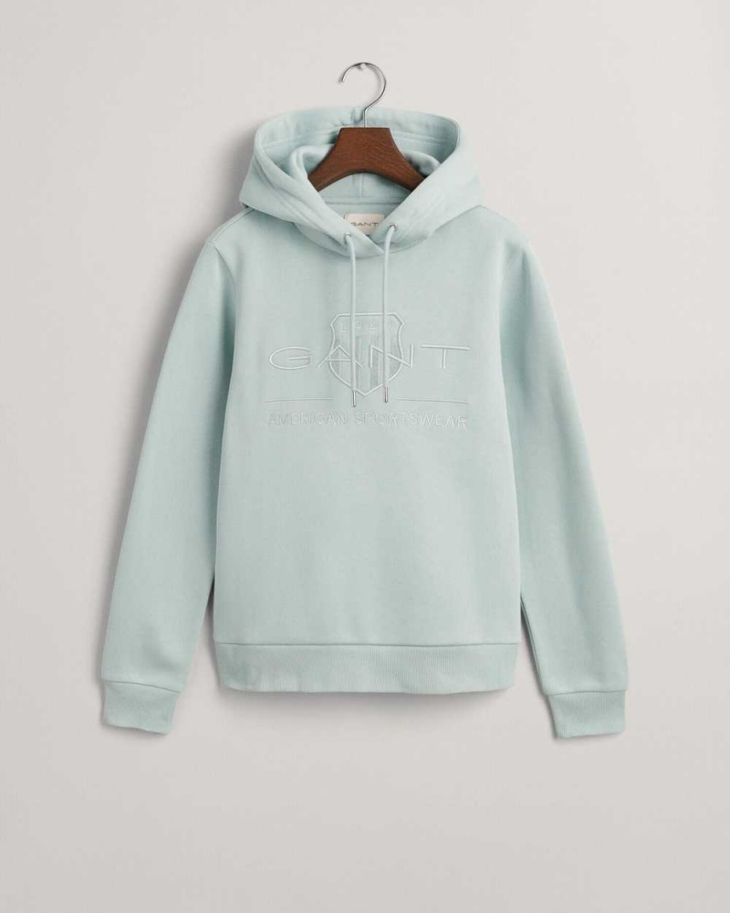 Gant Tonal Archive Shield Women\'s Hoodie Dusty Turquoise | UMZXJ-1763