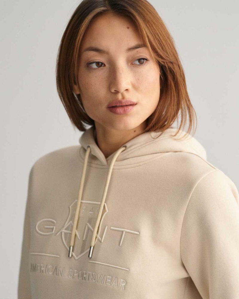 Gant Tonal Archive Shield Women's Hoodie Beige | KEJIW-9701