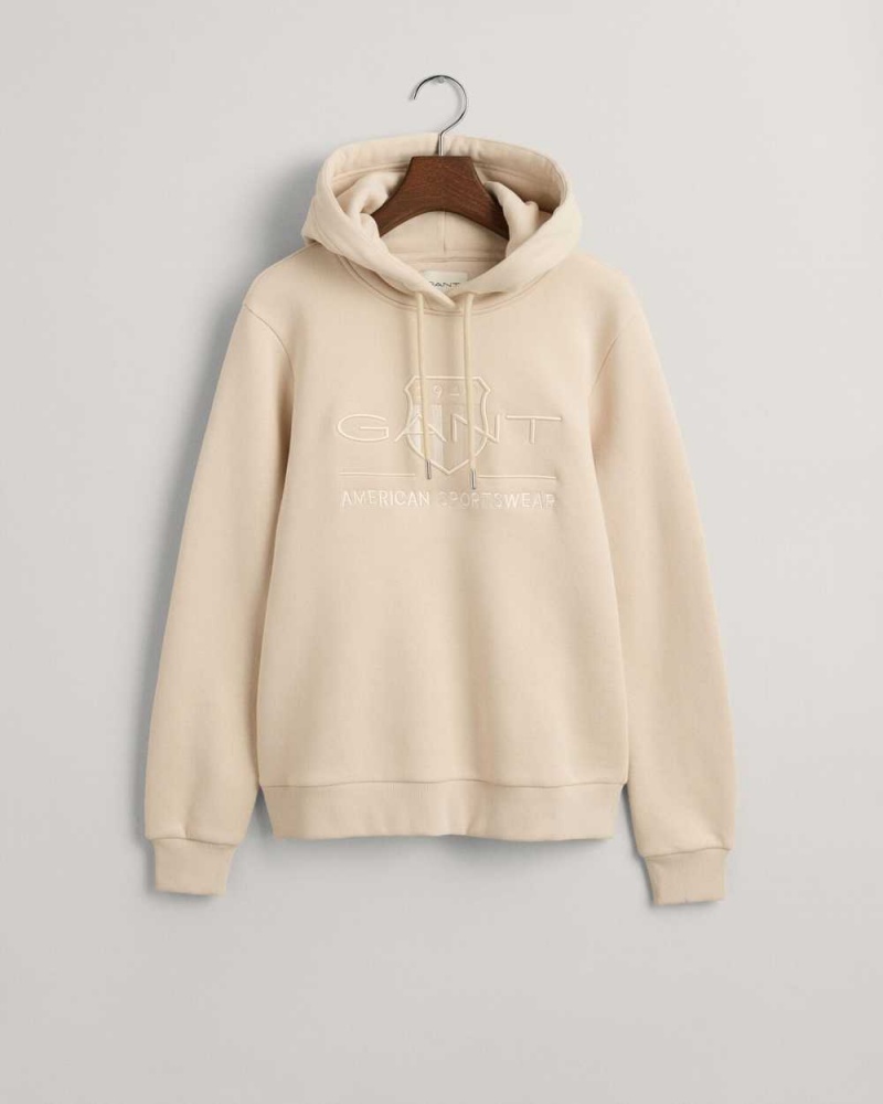 Gant Tonal Archive Shield Women's Hoodie Beige | KEJIW-9701