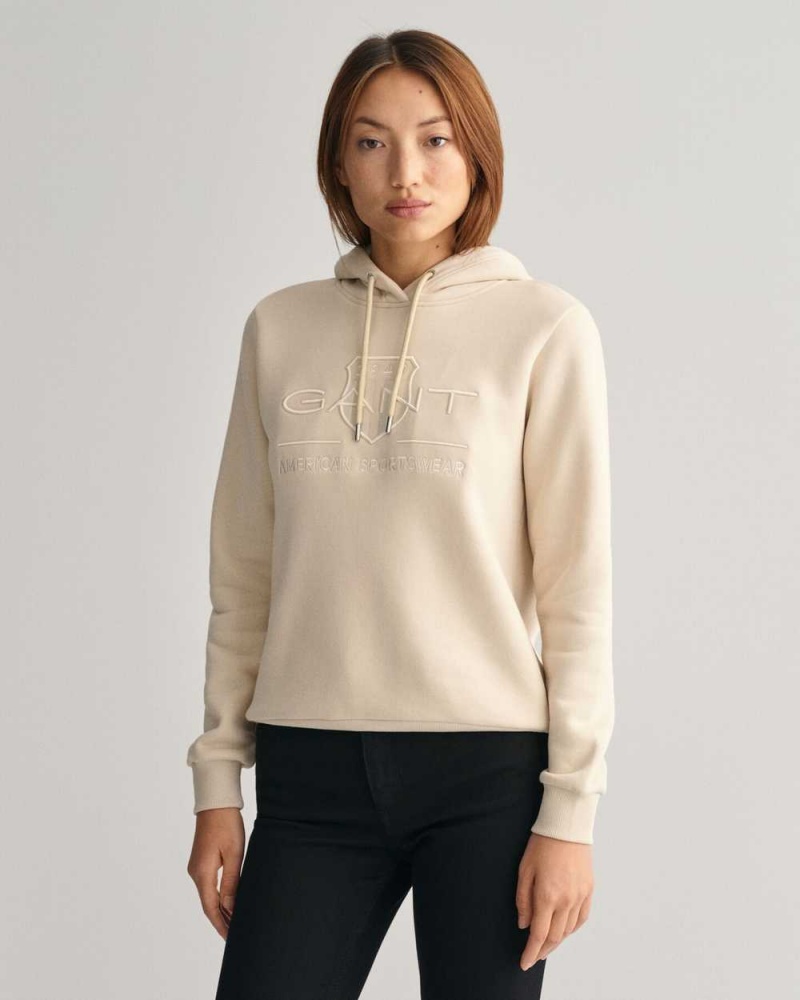 Gant Tonal Archive Shield Women\'s Hoodie Beige | KEJIW-9701