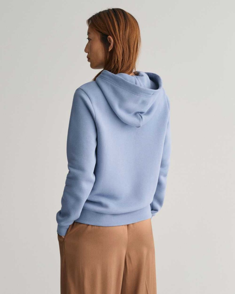 Gant Tonal Archive Shield Women's Hoodie Crystal Blue | UXDYQ-3485