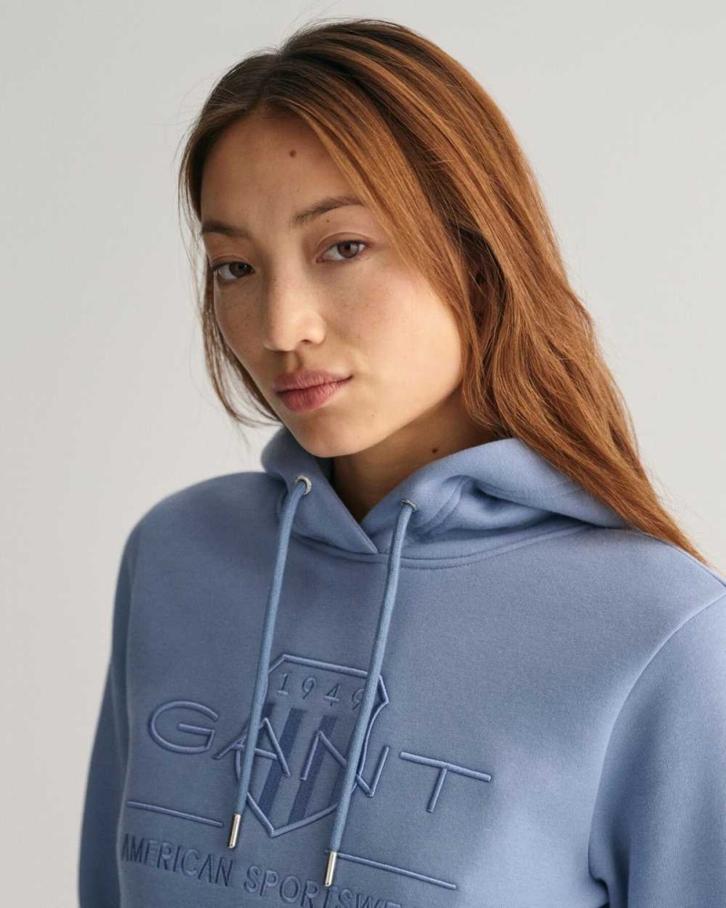 Gant Tonal Archive Shield Women's Hoodie Crystal Blue | UXDYQ-3485