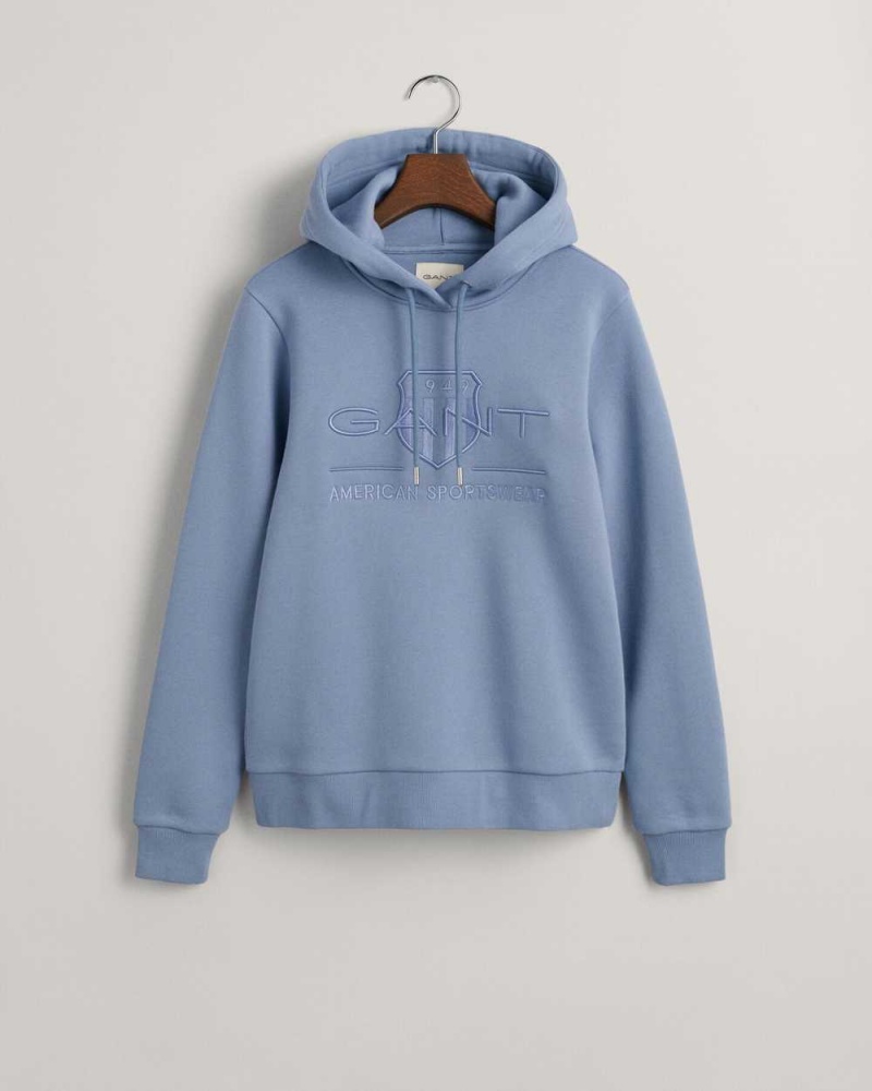 Gant Tonal Archive Shield Women's Hoodie Crystal Blue | UXDYQ-3485