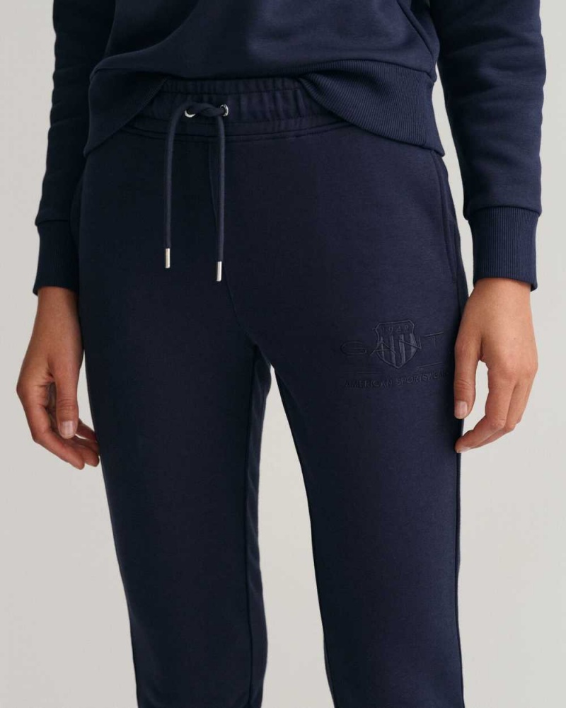 Gant Tonal Archive Shield Women's Sweatpants Evening Blue | FQSEO-5817