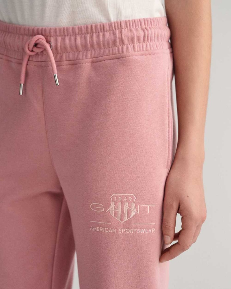 Gant Tonal Archive Shield Women's Sweatpants Faded Pink Melange | GMFIC-4063